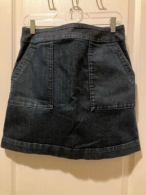 LOFT Dark Black Denim Mini Skirt with Front Patch Pockets